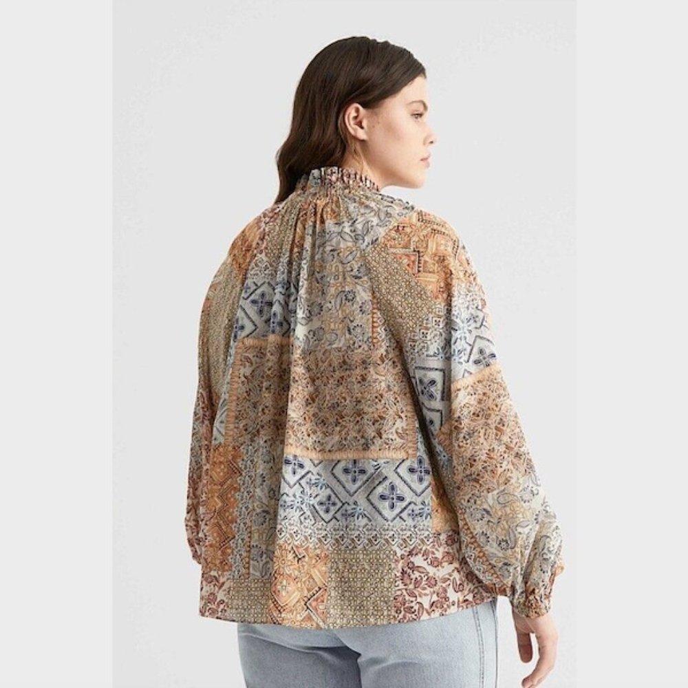 Witchery Santorini Print Raglan Blouse Top Size 14 Balloon Sleeve Cotton Boho - Picture 4 of 16